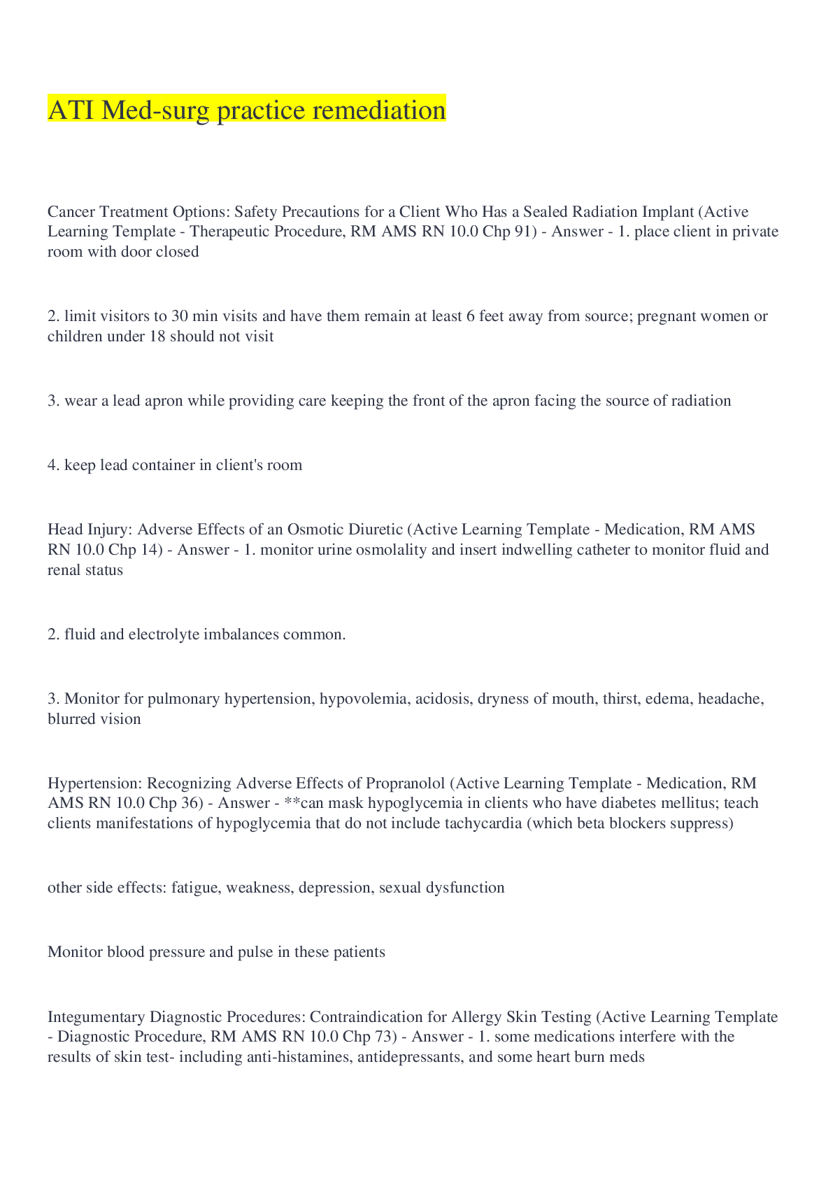 Preview image for ATI Med-surg practice remediation Questions and Answers 2022/2023